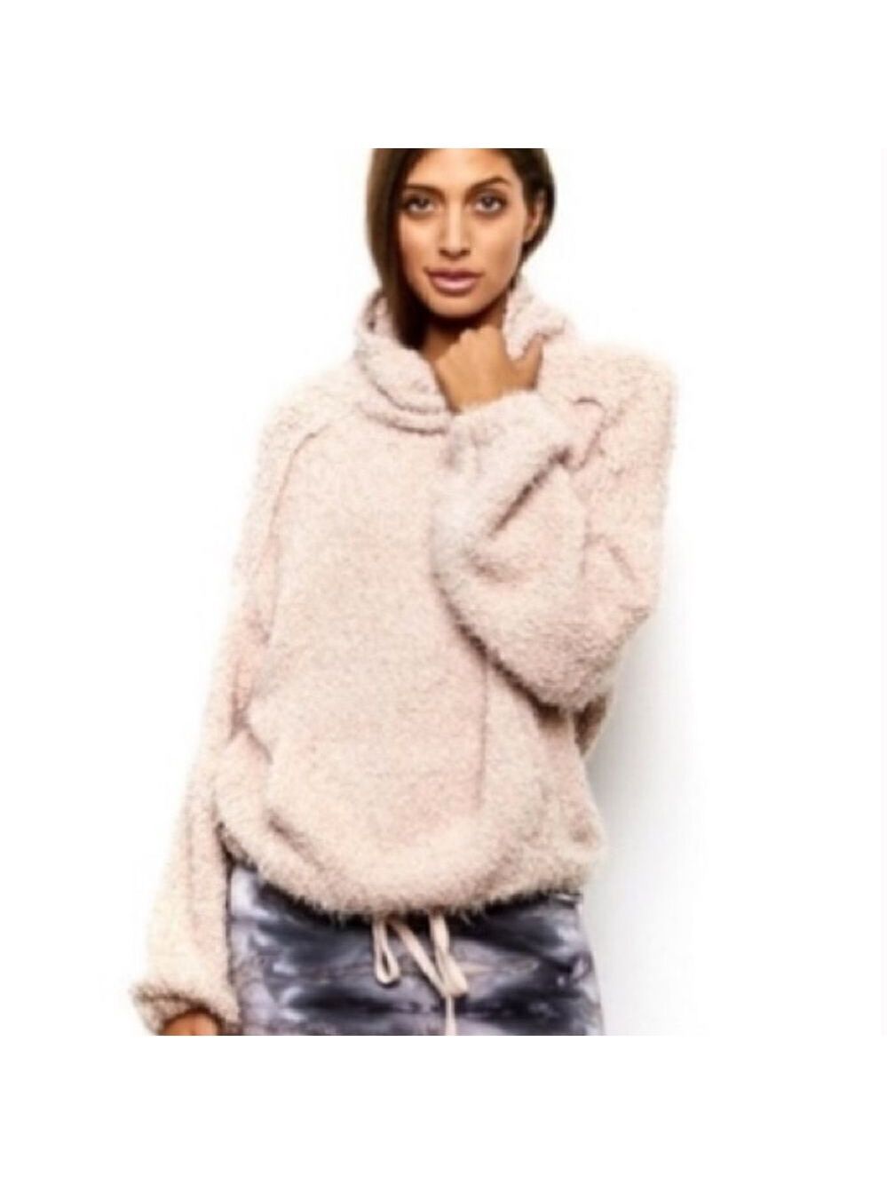 Young Fabulous & Broke Lorena Blush Pink Fuzzy Sweater S/M